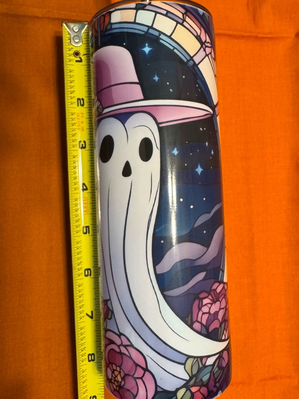 Ghostly Floral Travel Tumbler - Pink Hat & Night Sky